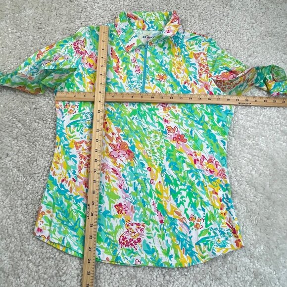 IBKUL 1/4 Zip Mock Neck Top Green Yellow Floral Print - Picture 6 of 6